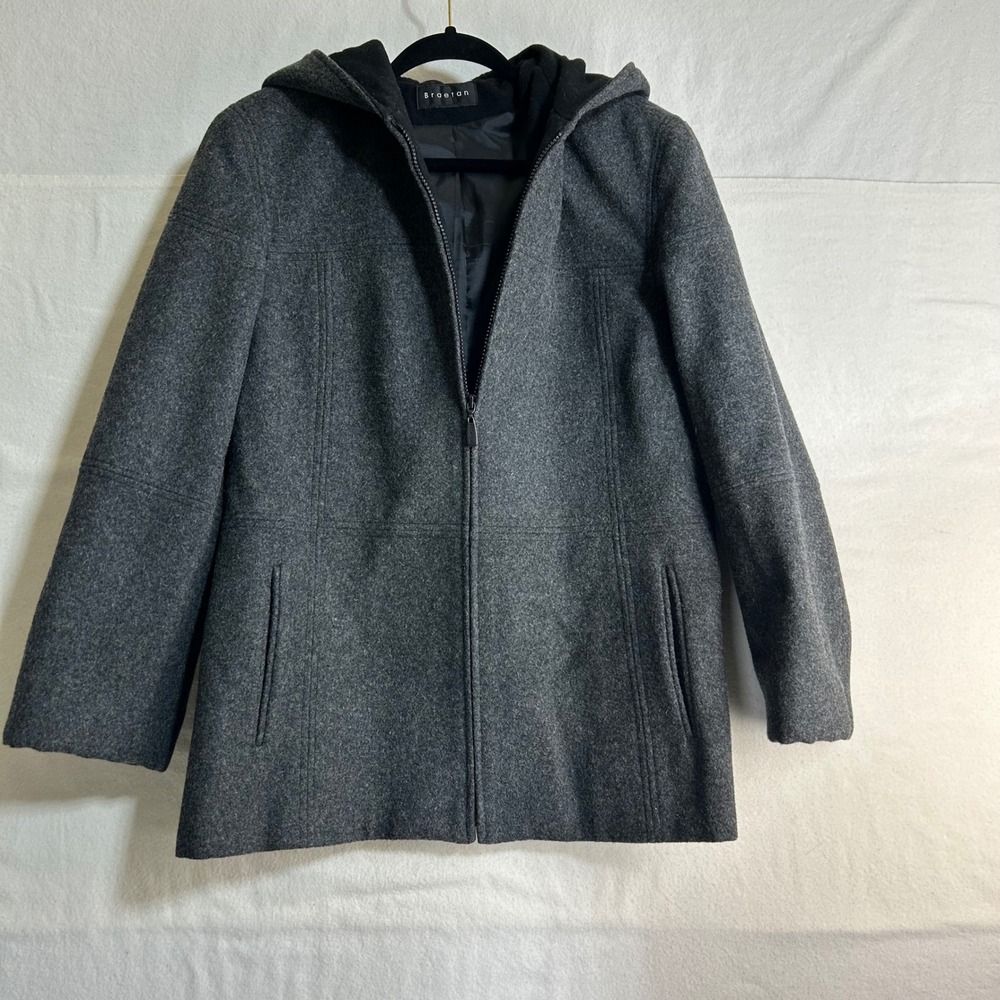 Braetan Women's Charcoal Grey Wool Blend‎ Hooded Zip Front Coat Size Medium